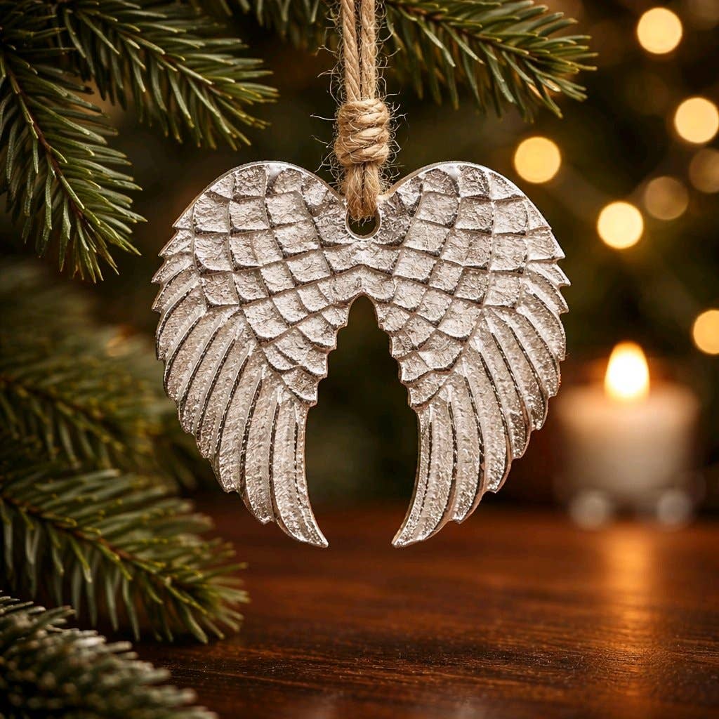 Nickel Angel Wings Ornament 4x4in