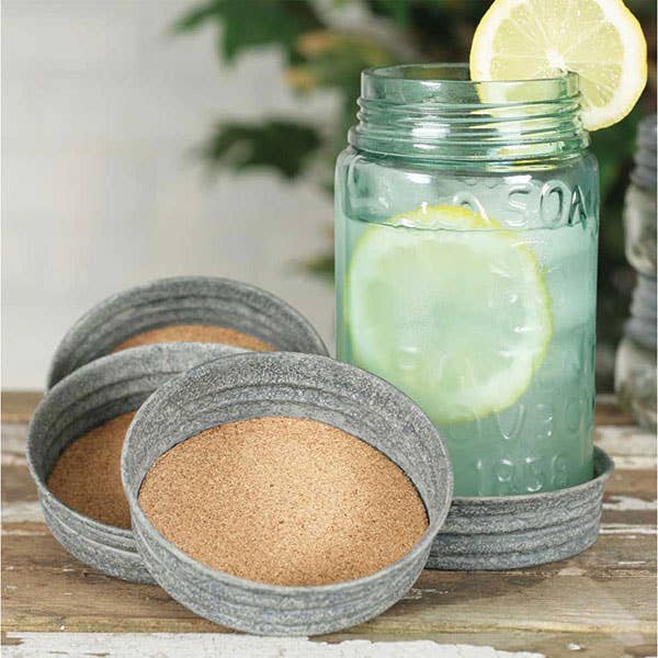 Set of Four Mason Jar Lid Coasters - Happy Camper