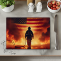 First In Last Out - Firefighter Flame - Glass Cutting Board