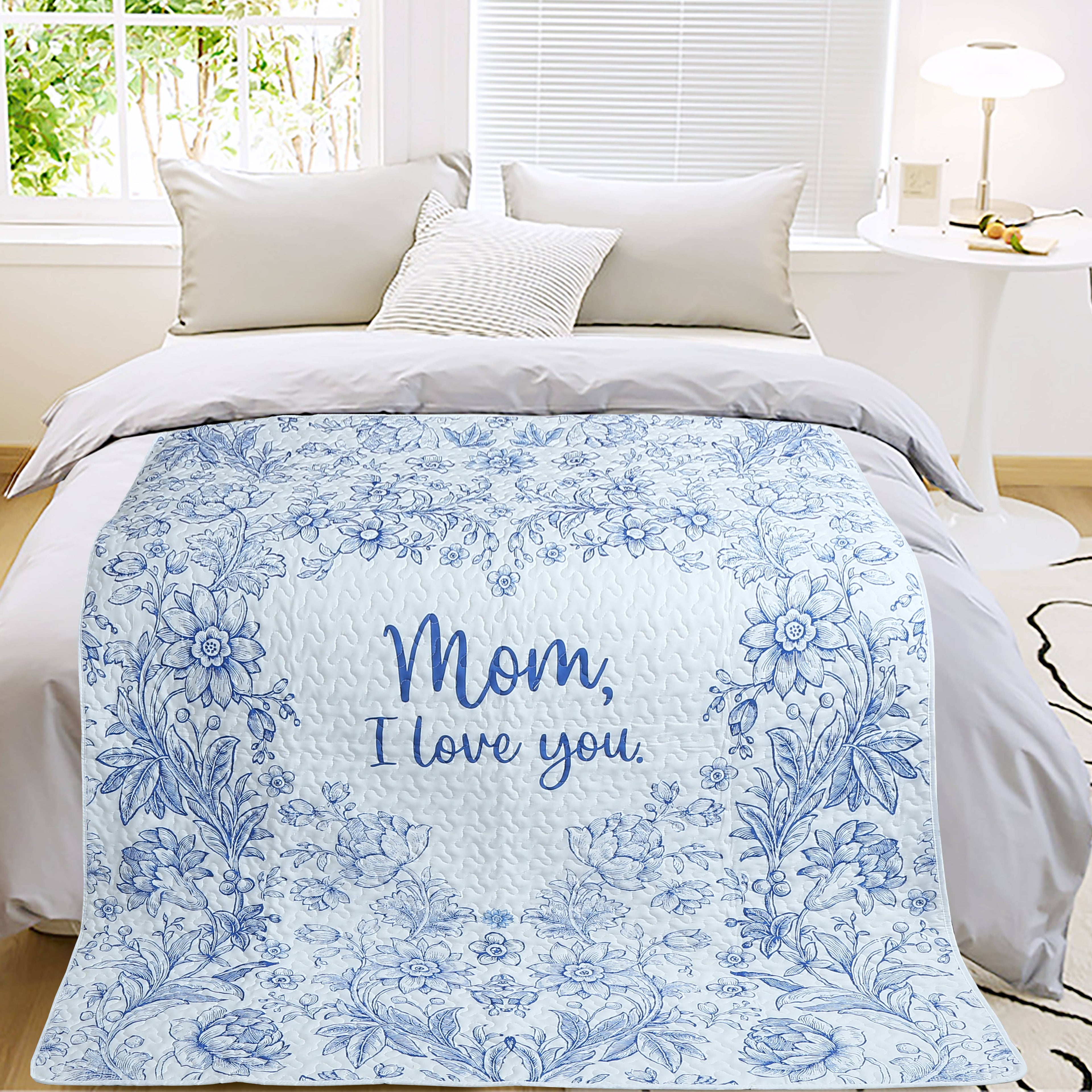"Mom, I Love You" Inspirational Quilted Throw 50"x60"