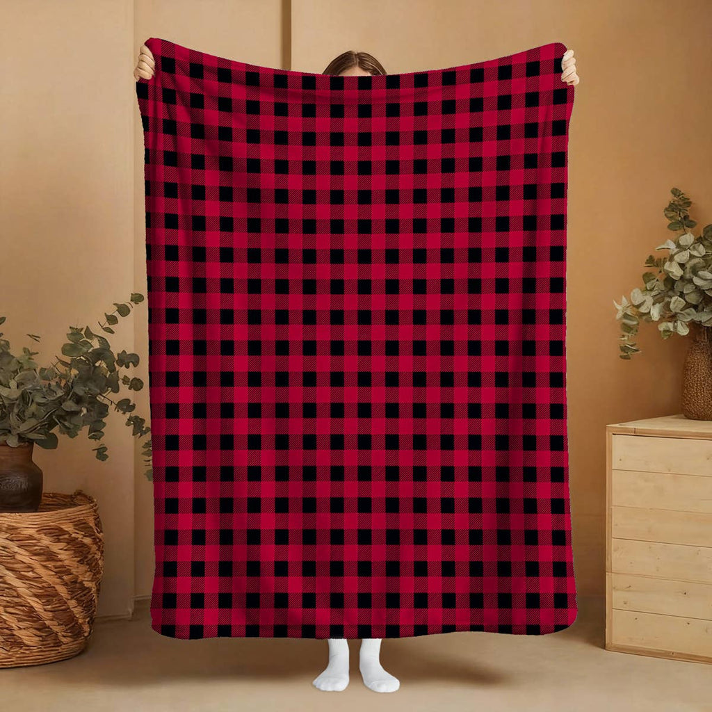 "Red and Black Plaid" Plush Travel Blanket w/ Matching Case