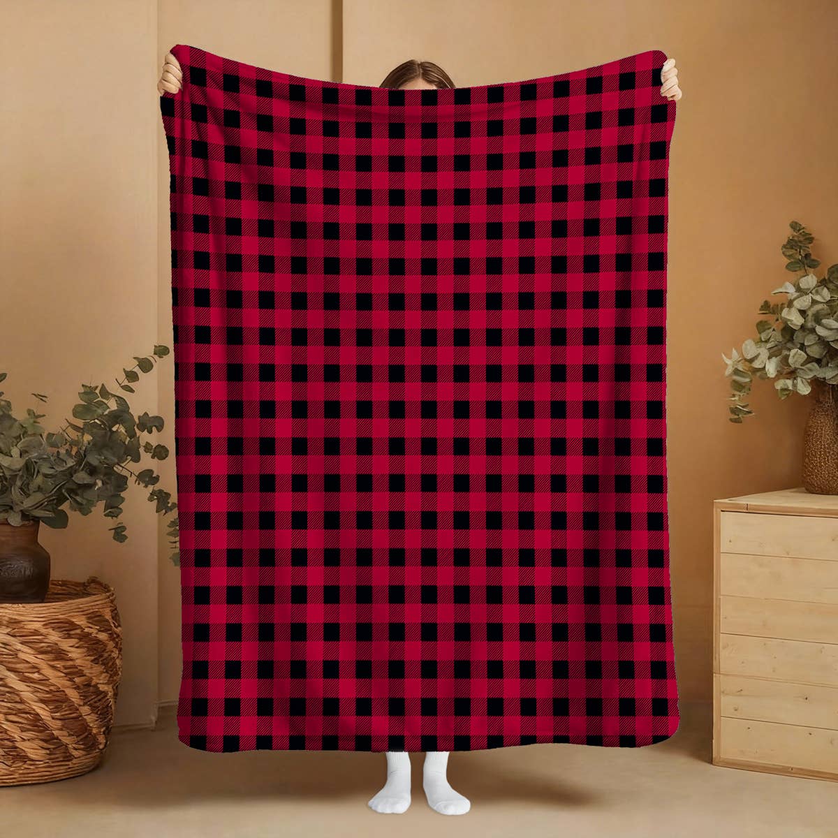 "Red and Black Plaid" Plush Travel Blanket w/ Matching Case