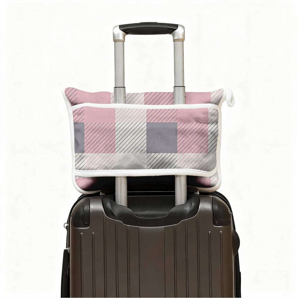 "Pink and Grey Plaid" Plush Travel Blanket w/ Matching Case