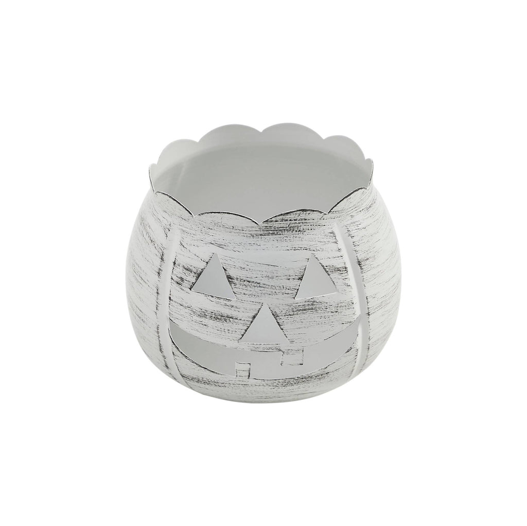 White Scalloped Jack-O'-Lantern Candle Holder Fall Decor