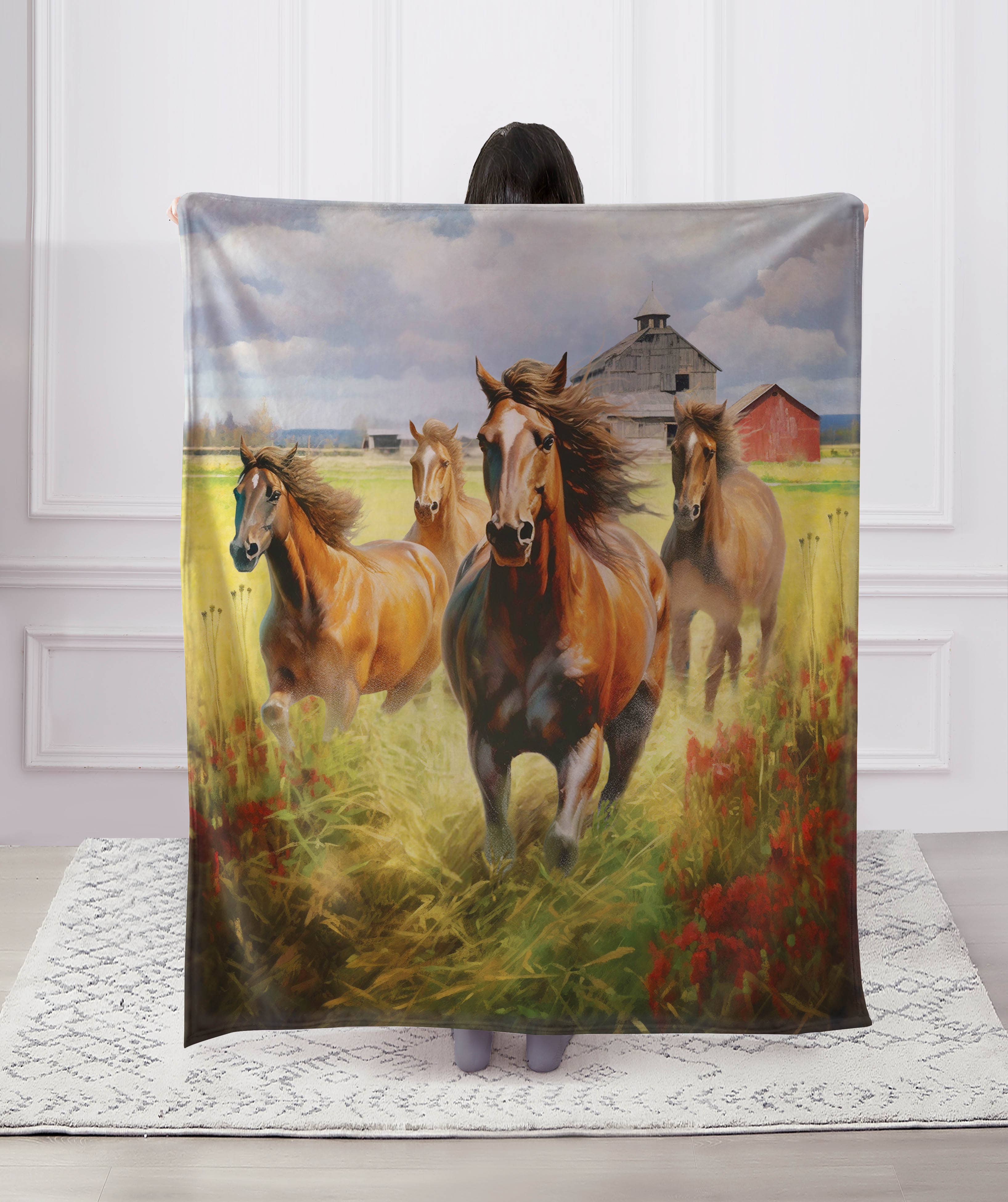 "Horses on the Farm" 1-Ply Faux Fur Everyday Blanket