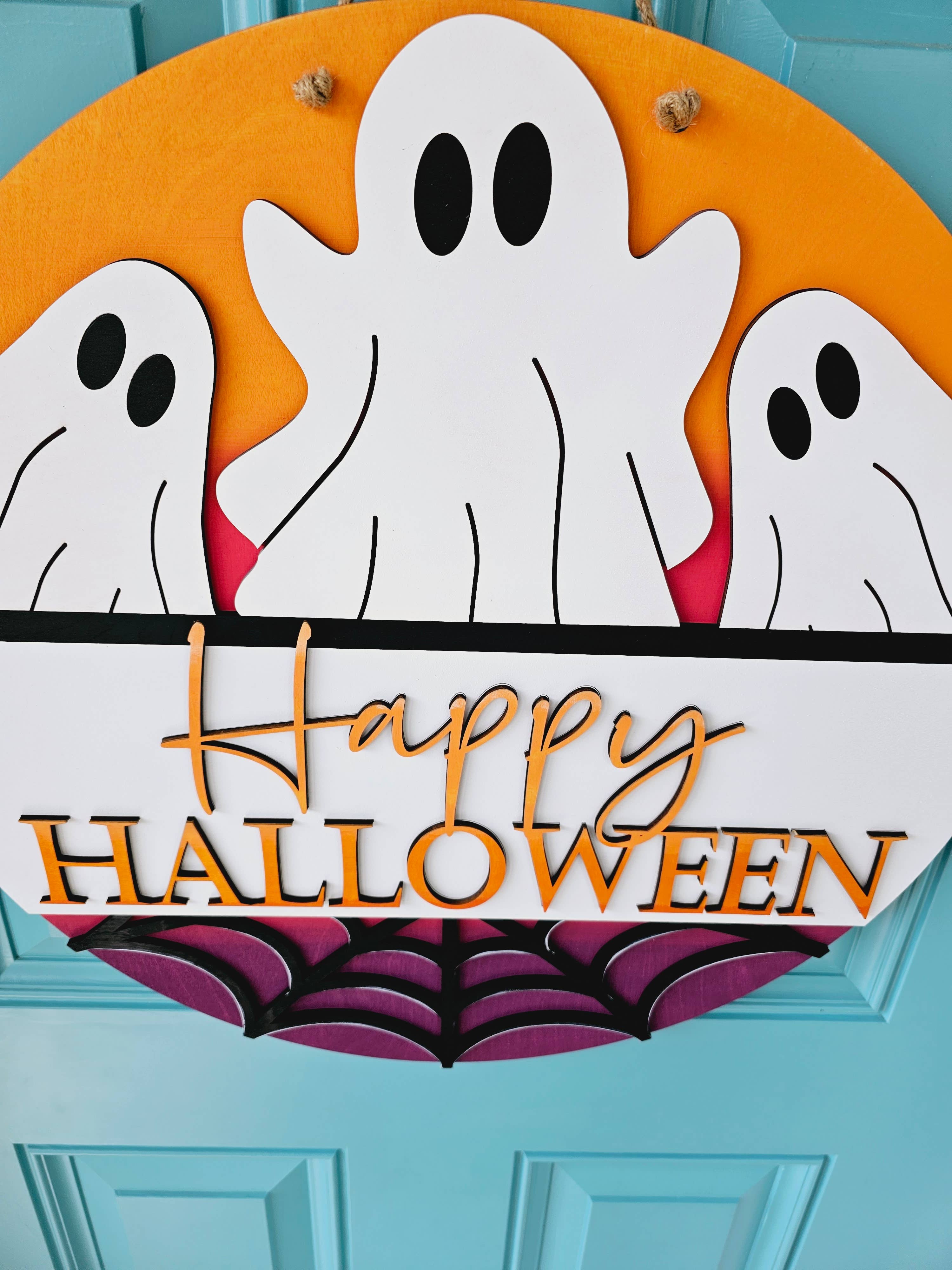DIY Happy Halloween Ombre Ghost Door Hanger