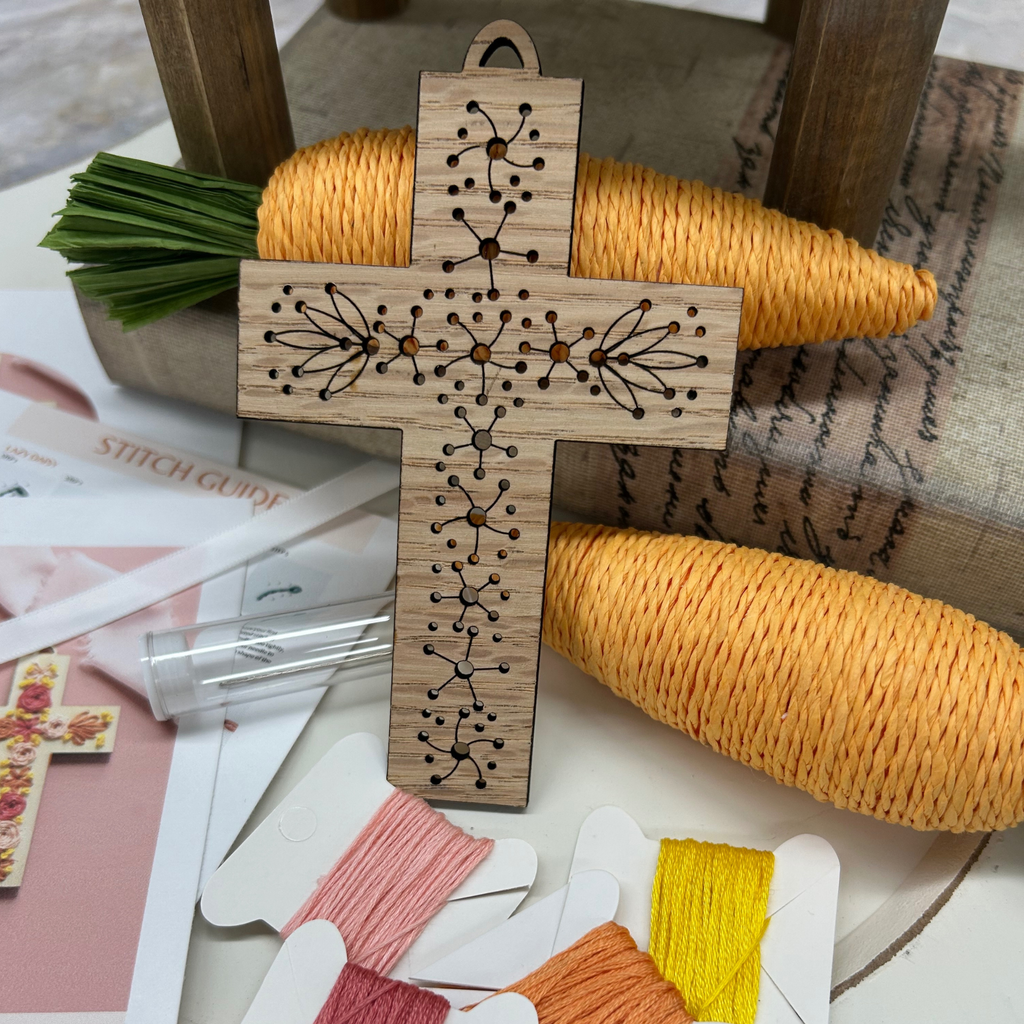 Floral Cross Embroidery Kit – Religious Decor DIY Craft