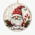 Merry Christmas Gnome Ornament – Ceramic Rustic Holiday Decor, Festive Scandinavian Gnome with Candy Cane, Christmas Tree Decoration