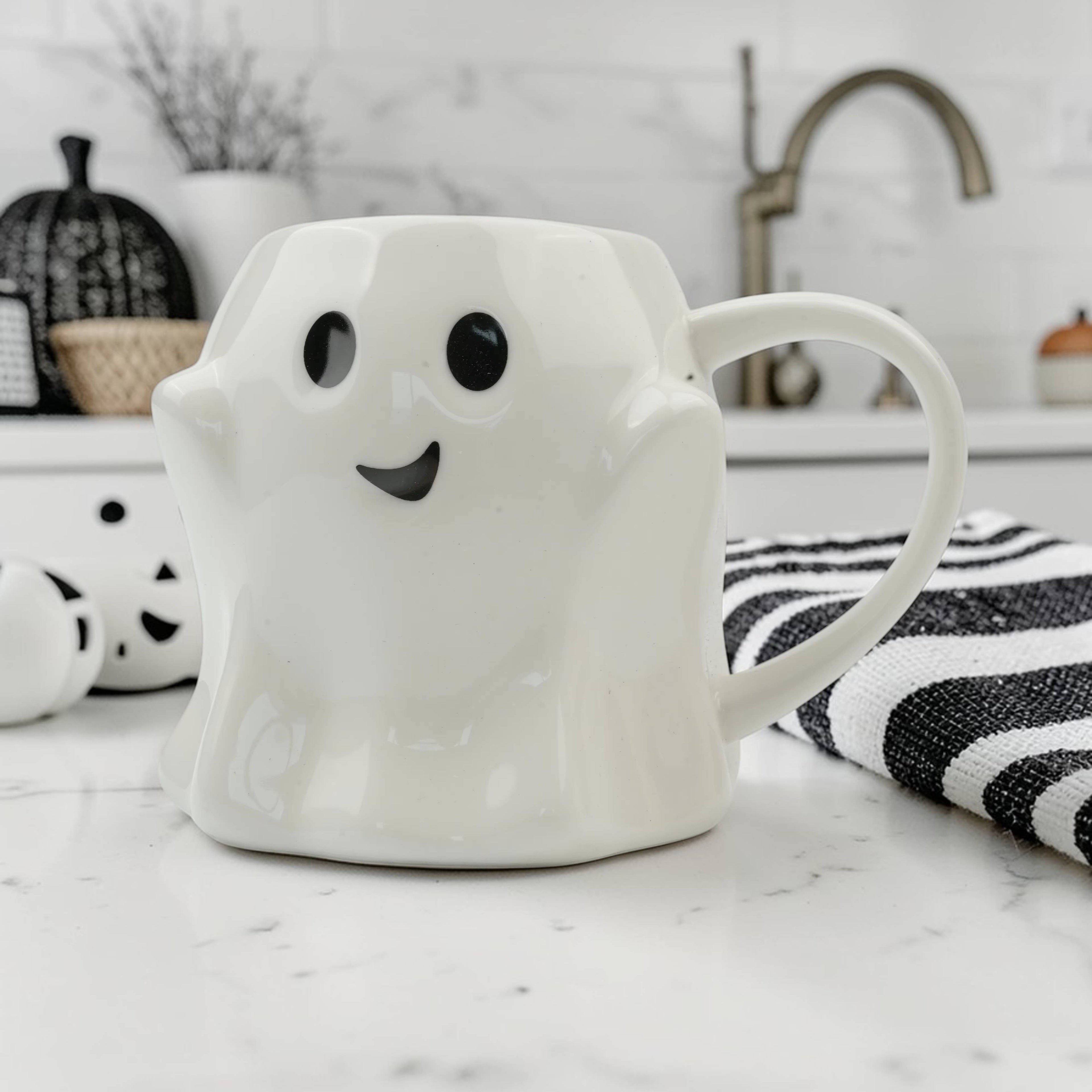 Halloween Drinkware, Ceramic Ghost Mugs, Neutral Fall Decor