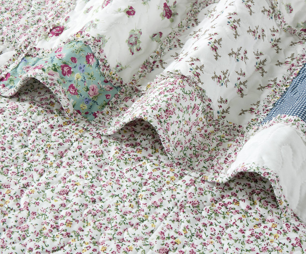 "Blue with Roses Patchwork"  Quilted Throw Blanket 50"x60"