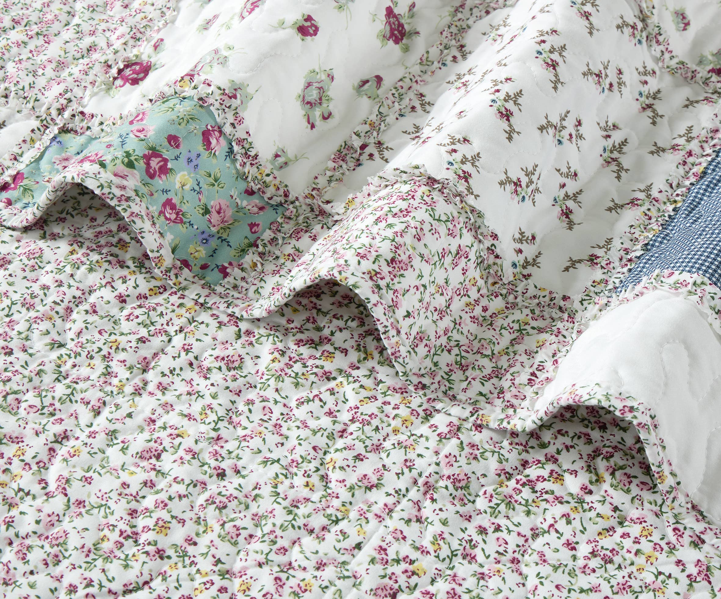 "Blue with Roses Patchwork"  Quilted Throw Blanket 50"x60"