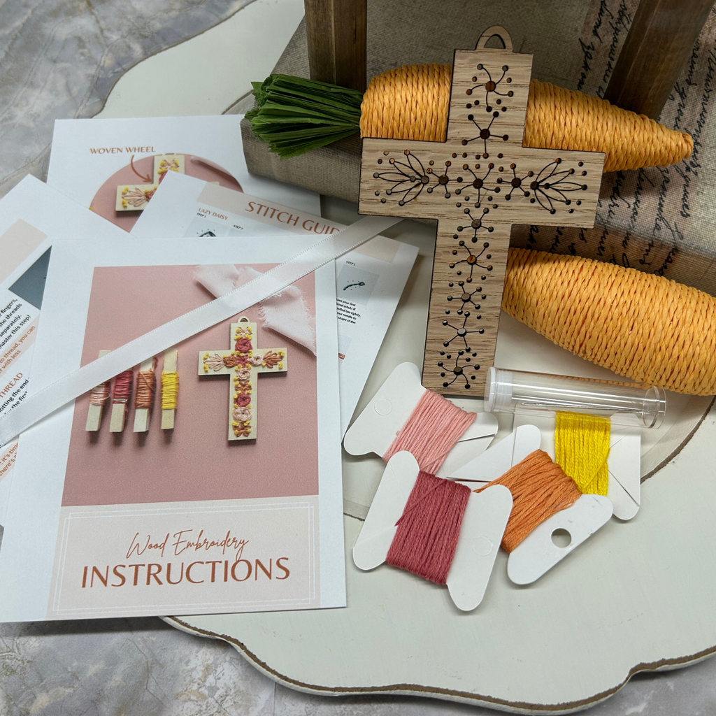 Floral Cross Embroidery Kit – Religious Decor DIY Craft