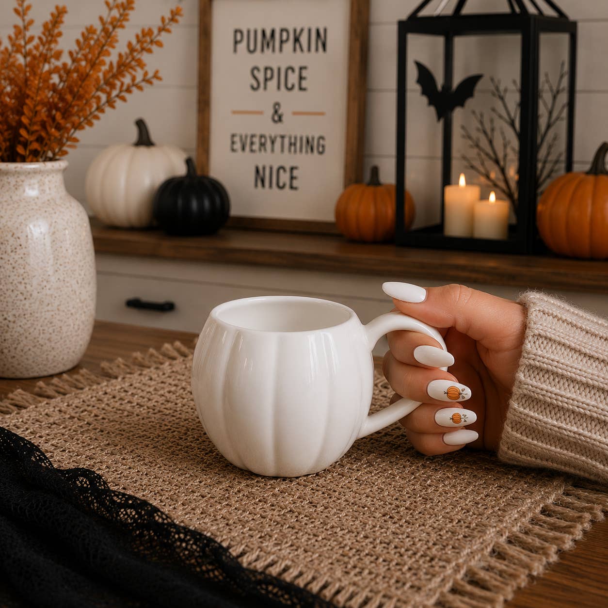 Orange Pumpkin Coffee Mug - Neutral Fall Decor & Gifts 17oz