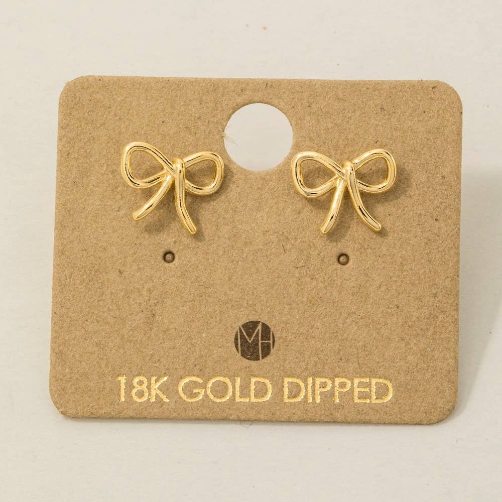 Gold Dipped Wire Ribbon Bow Stud Earrings
