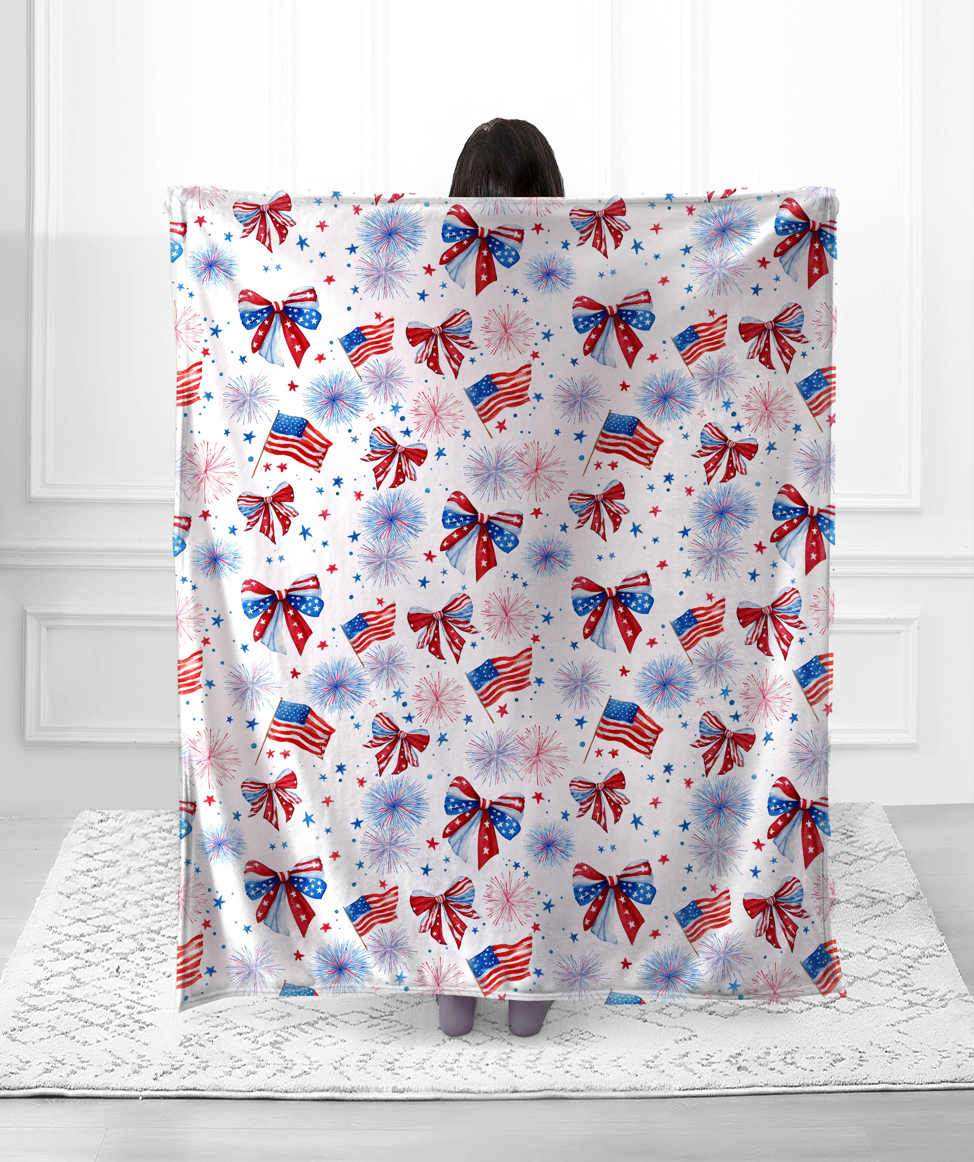 "Patriotic Bows"  1-Ply Faux Fur Everyday Designer Blanket