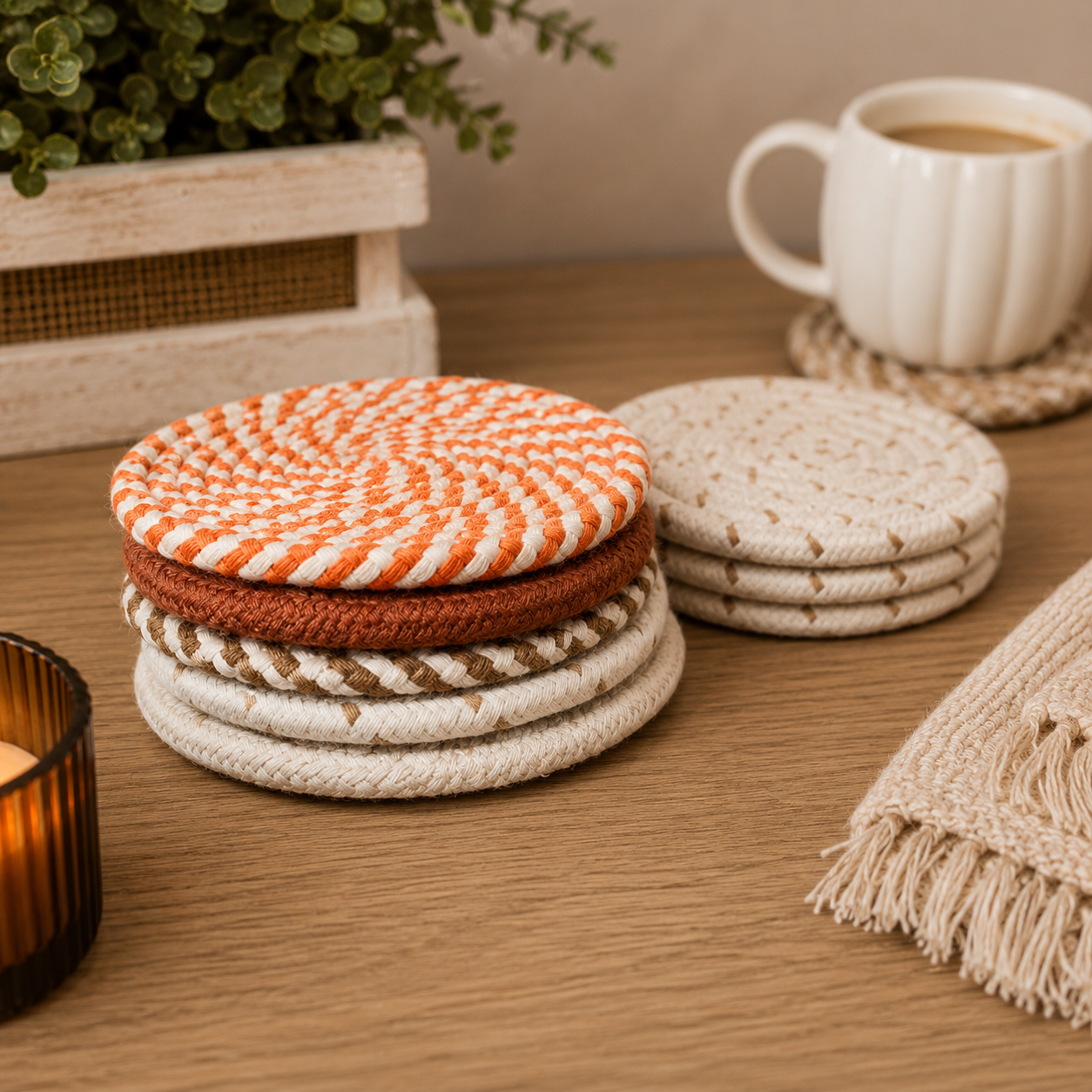 Fall Fabric Coaster Sets, Gift Ready | Autumn Tabletop Decor