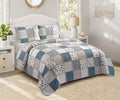 "Blue with Roses Patchwork"  3-Piece Designer Quilt Set