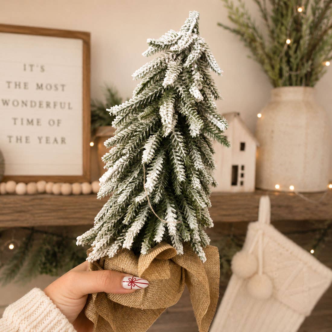Christmas Trees with Snow, Holiday Mantle & Shelf Home Decor