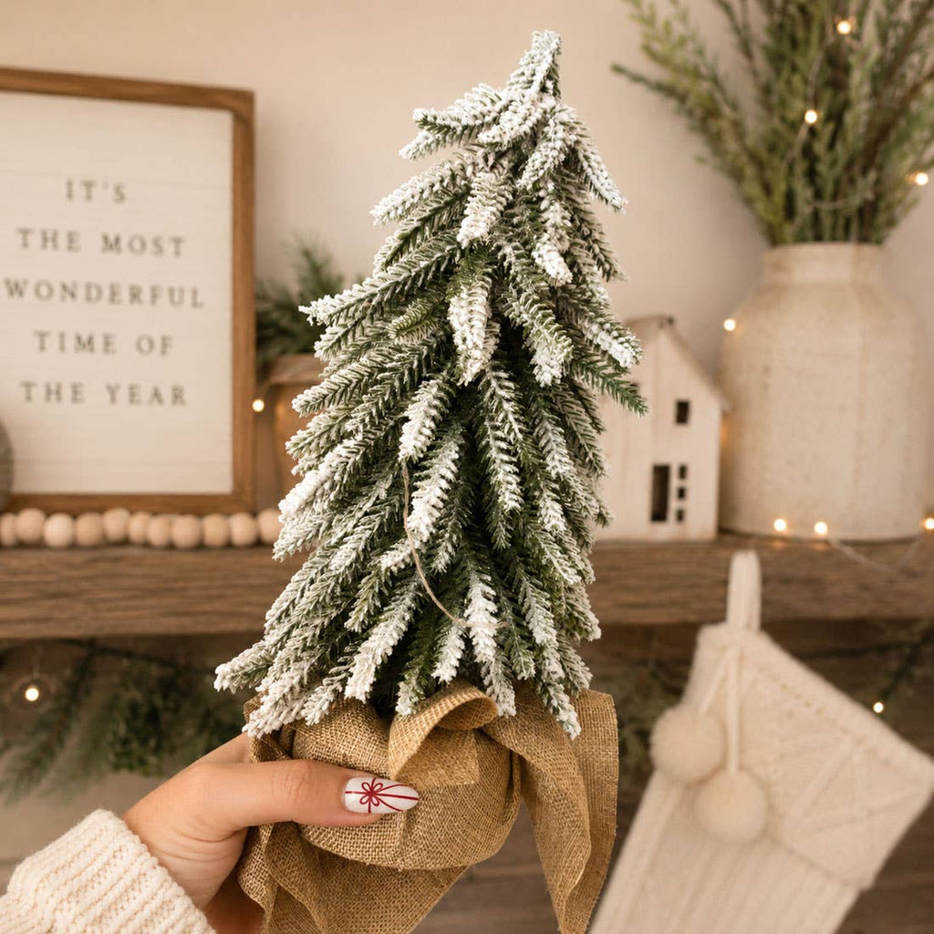 Flocked Snow Christmas Tree Set | Rustic Winter Wonderland