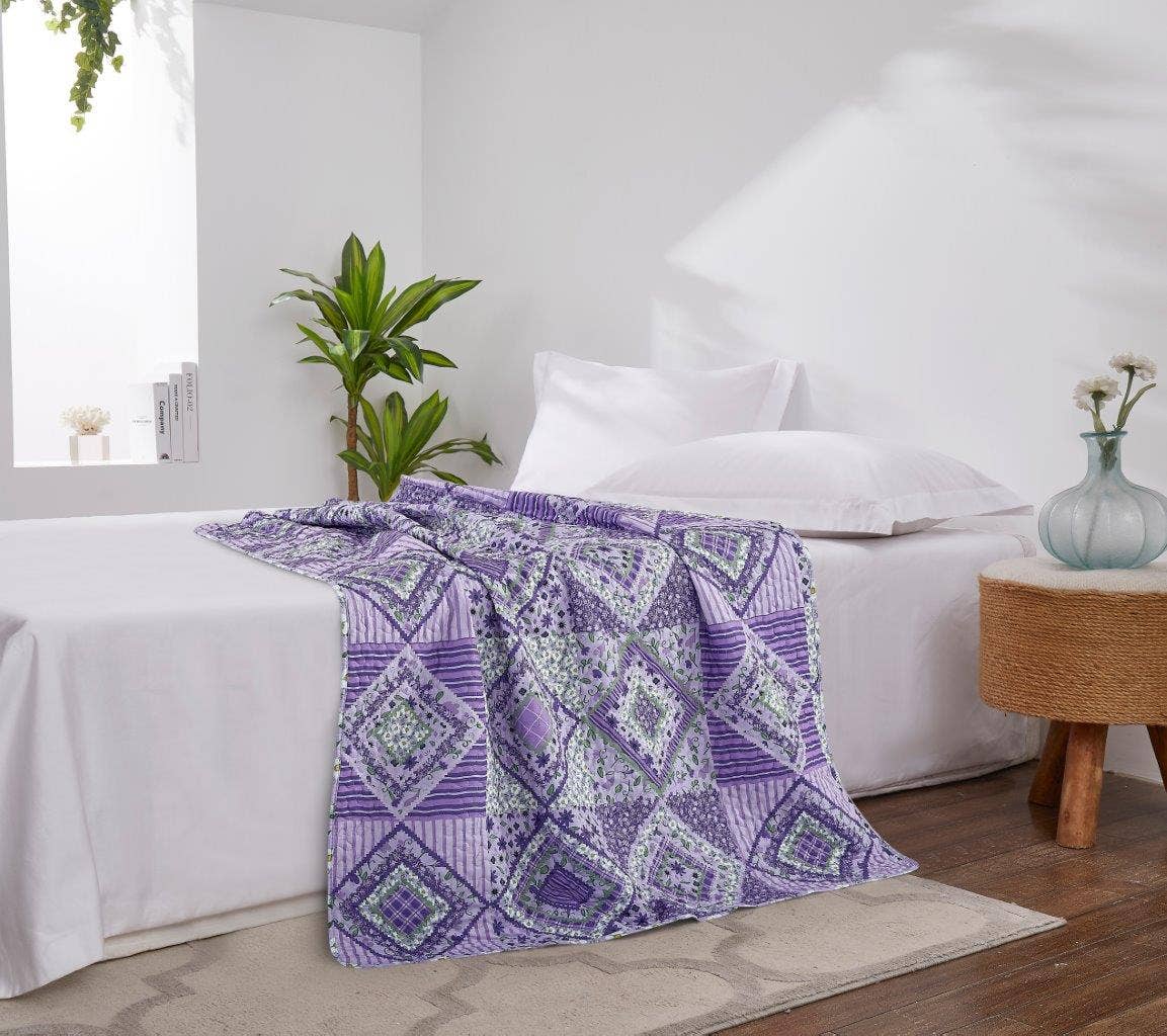 "Lavender Fields"  Quilted Throw Blanket 50"x60"