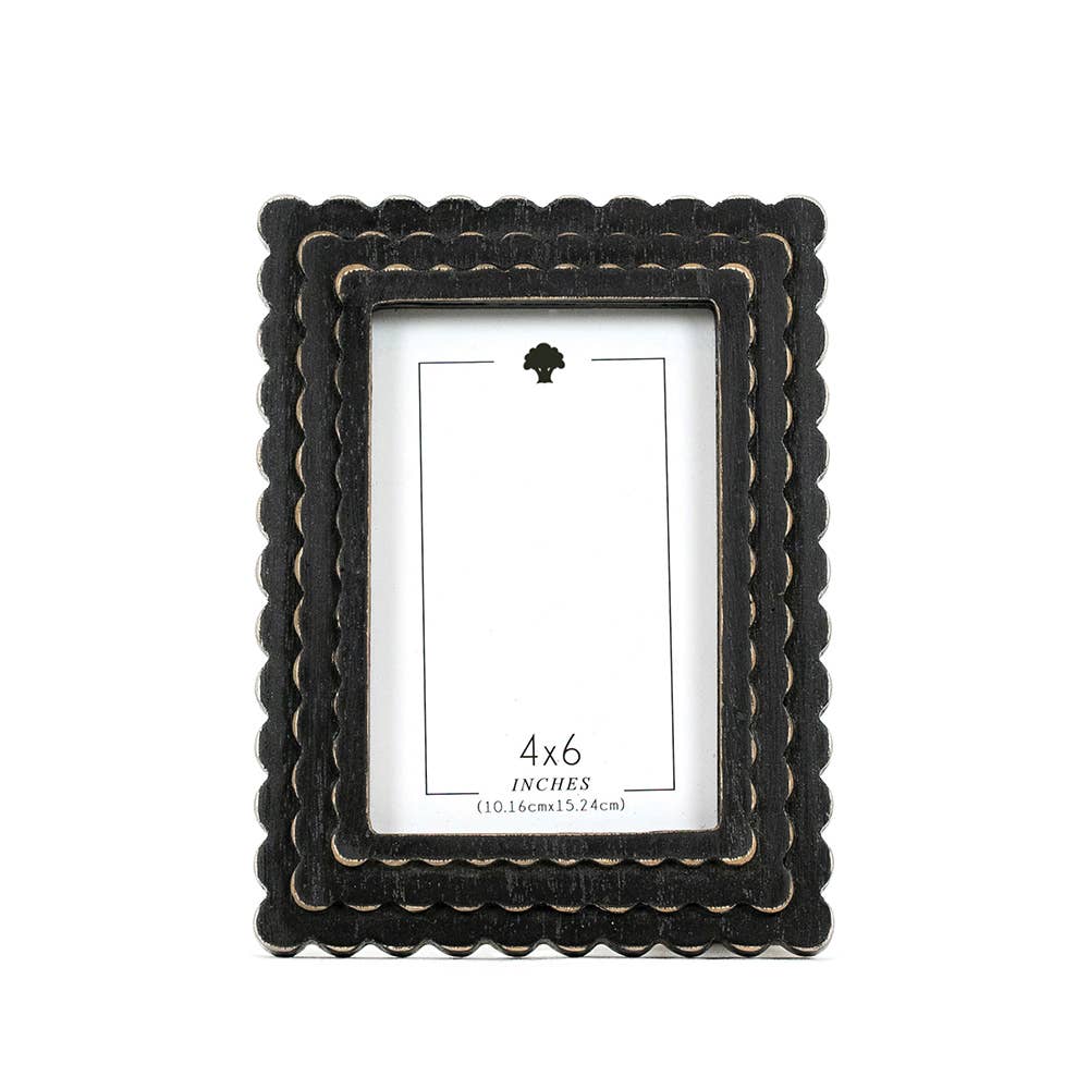 Wood Scallop photo frame for 4x6 pic, black - 17021