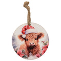 Santa Highland w/Poinsettias Ornament - 5" Dia.