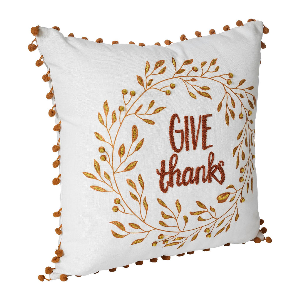 Thanksgiving Fall Wreath Pom Pom Accent Throw Pillow 18x18