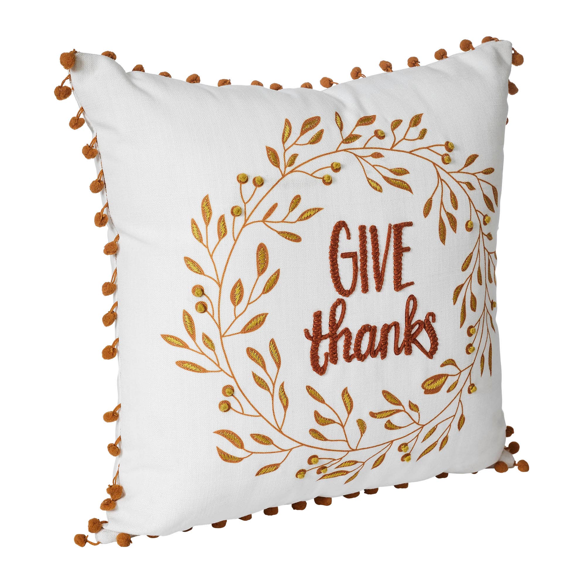 Thanksgiving Fall Wreath Pom Pom Accent Throw Pillow 18x18