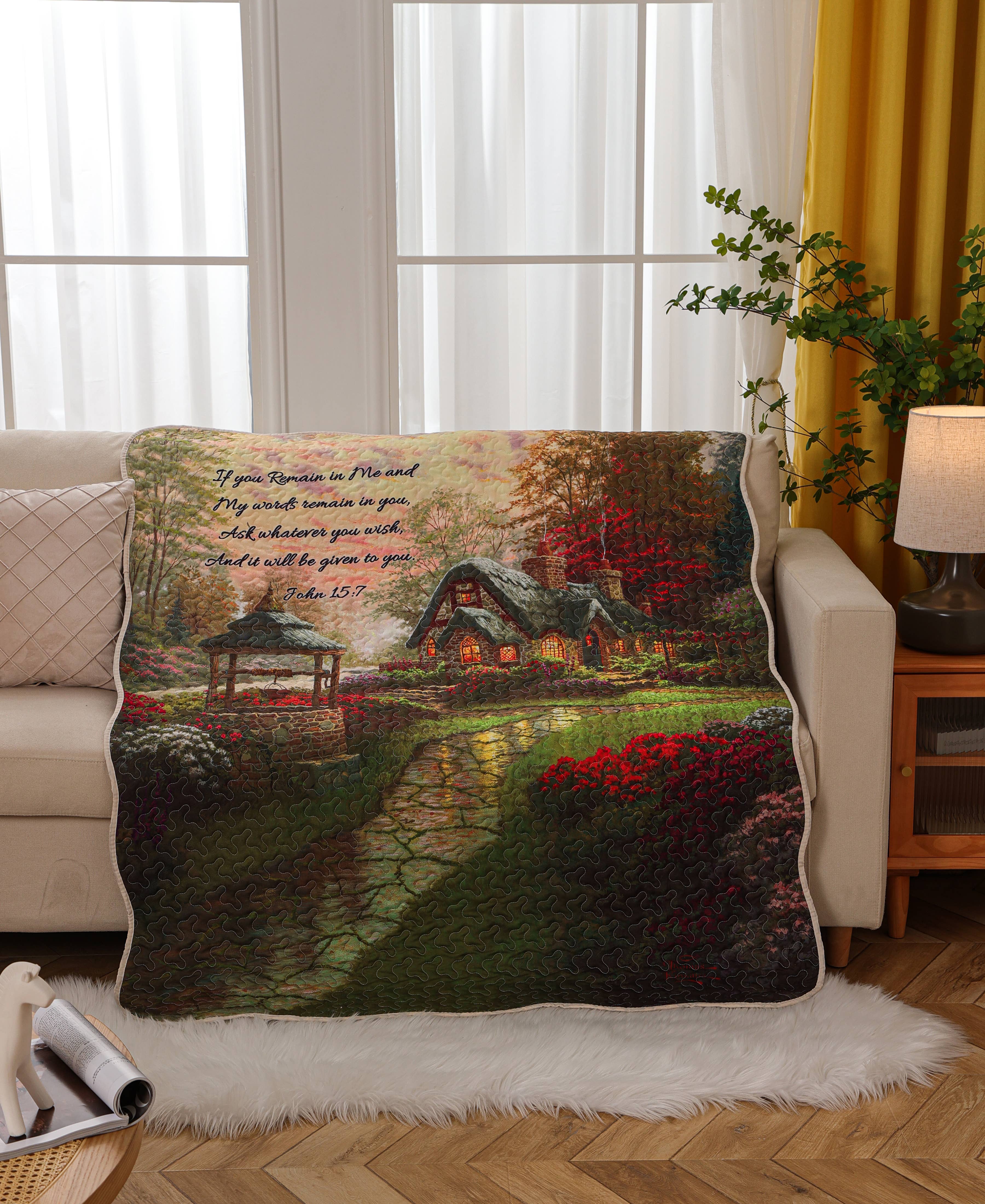 Cottage Scripture Inspirational Quilted Throw