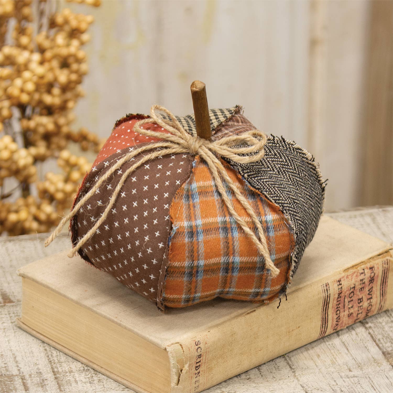 Stuffed Patchwork Pumpkin - 6.5"H