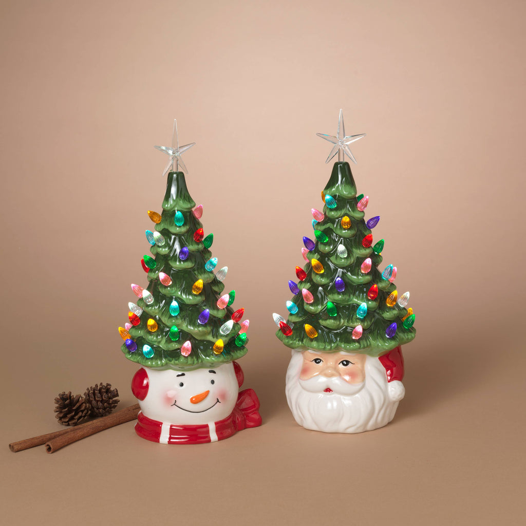 12.99"H B/O Ceramic Christmas Tree Light w/ Timer, 2 Asst