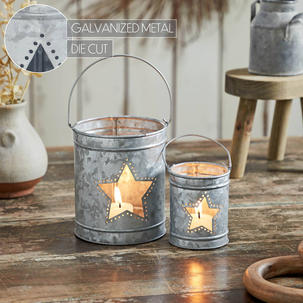 Star Galvanized Metal Votive Candle Holder Set 2pc