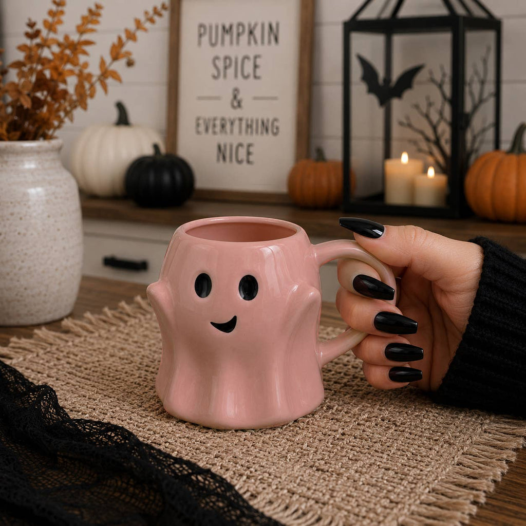 Halloween Drinkware, Ceramic Ghost Mugs, Neutral Fall Decor