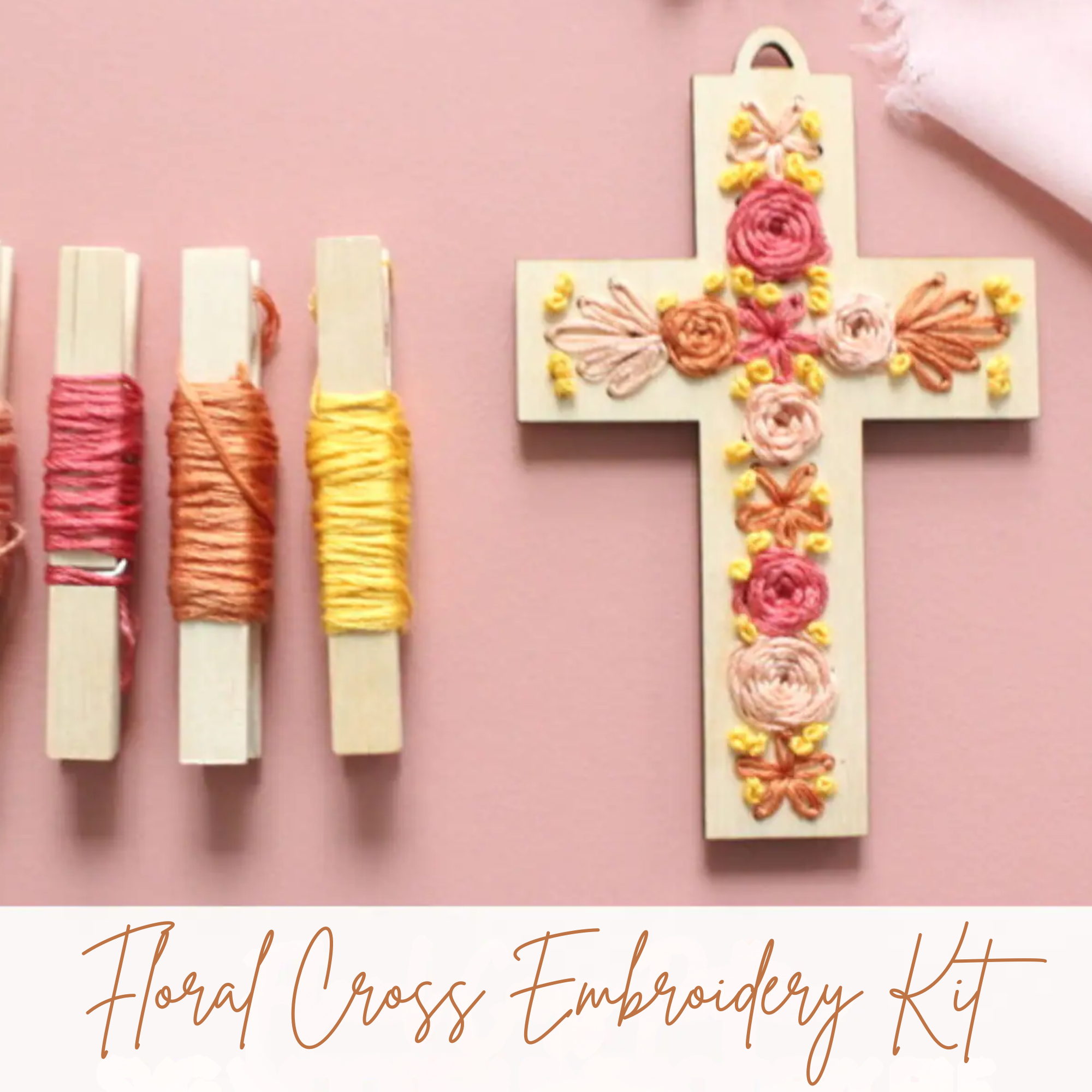 Floral Cross Embroidery Kit – Religious Decor DIY Craft