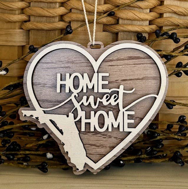 Home Sweet Home Christmas Ornament All 50 States Rustic Oak