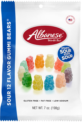 Albanese Sour Gummi Bears 12 Flavor, 7.0oz, 12ct Case