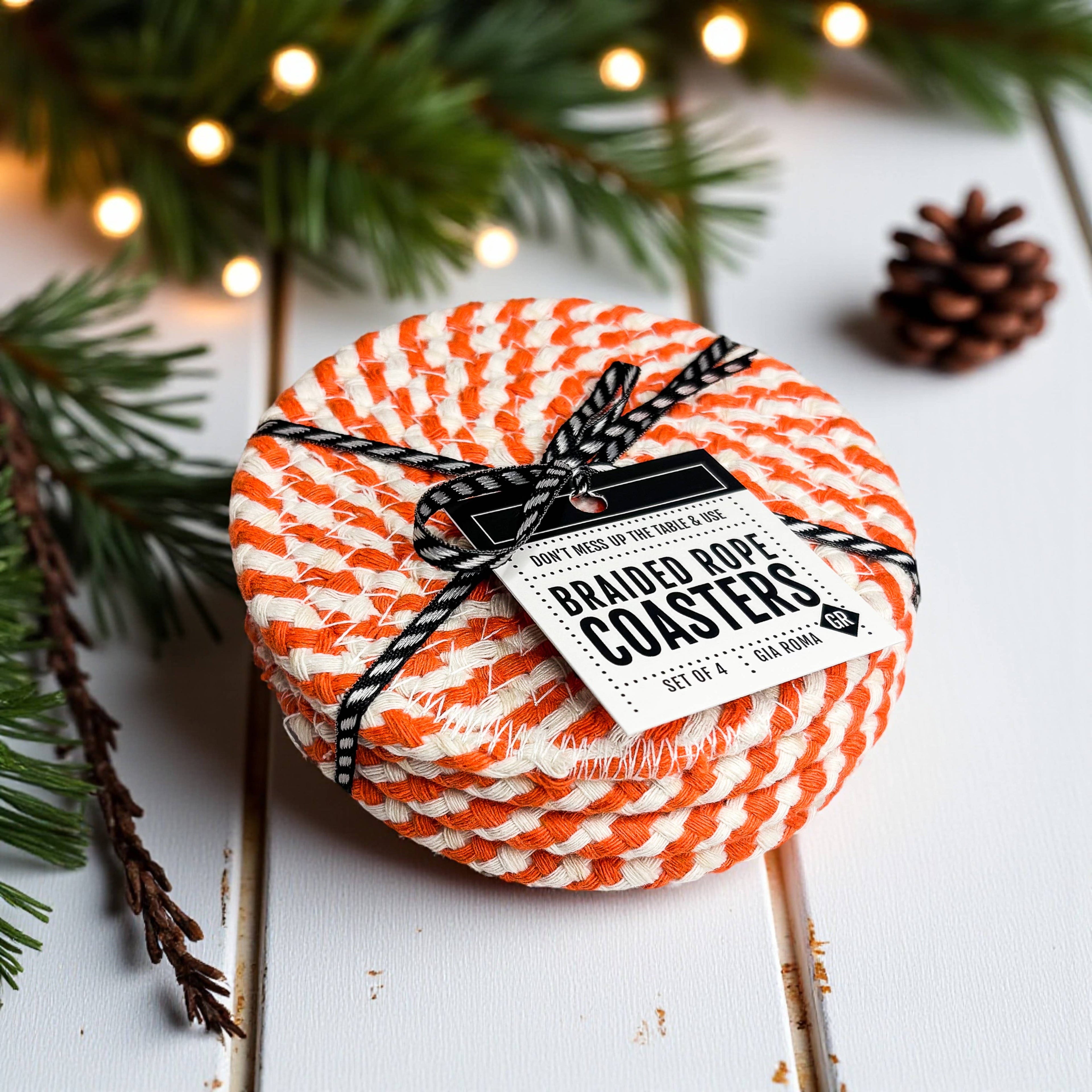 Holiday Fabric Coasters, Red White Christmas Coaster Set