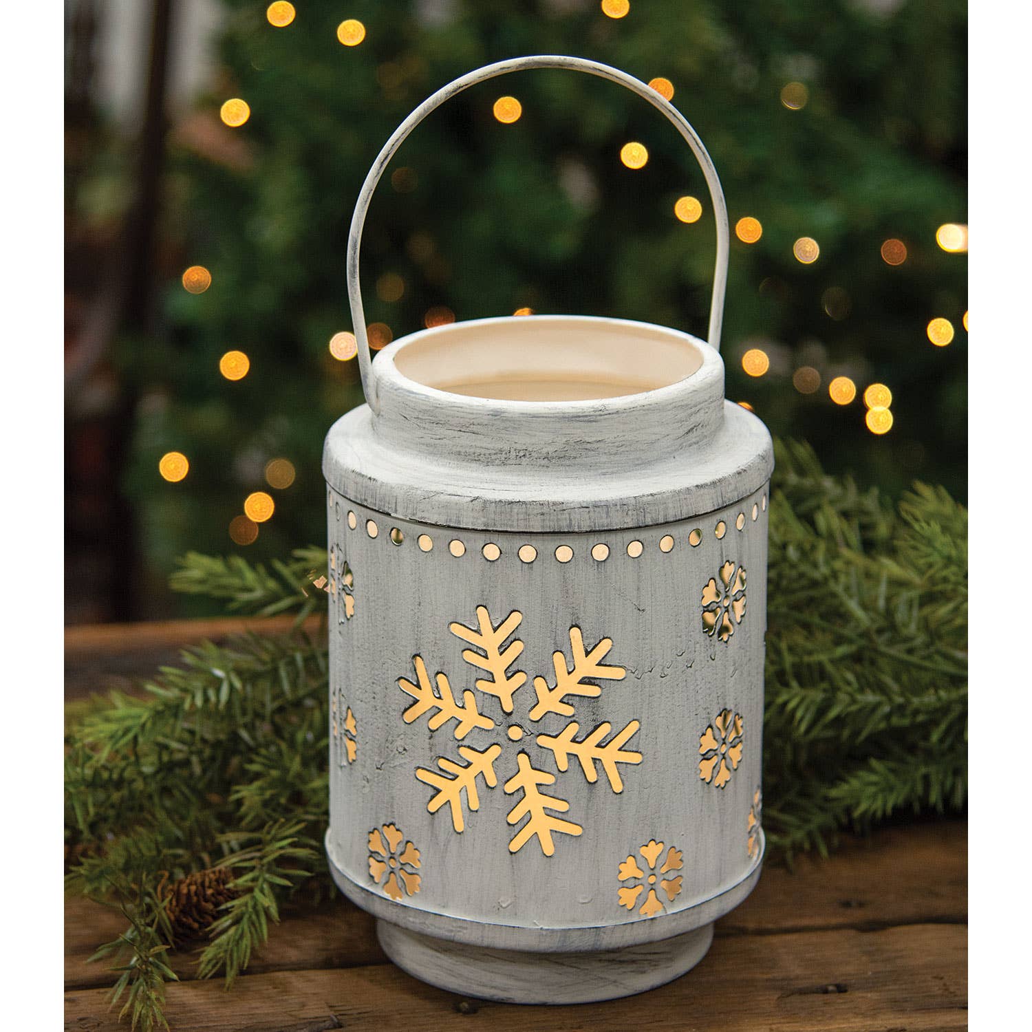 Shabby Chic Snow Metal Snow Flurry Lantern