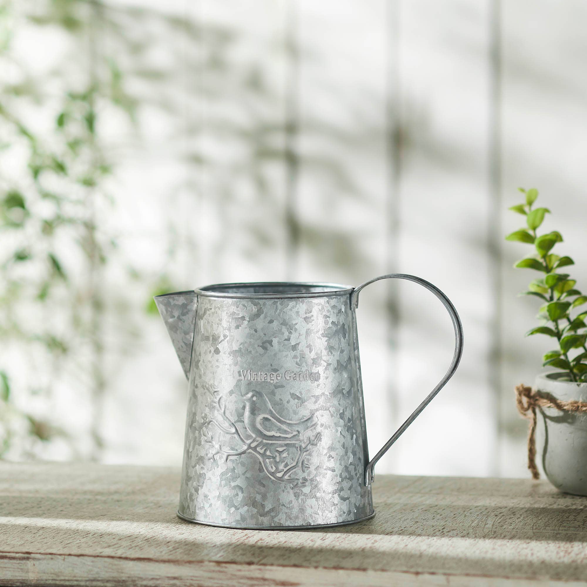 Galvanized Metal Vase with Bird | Farmhouse Decor