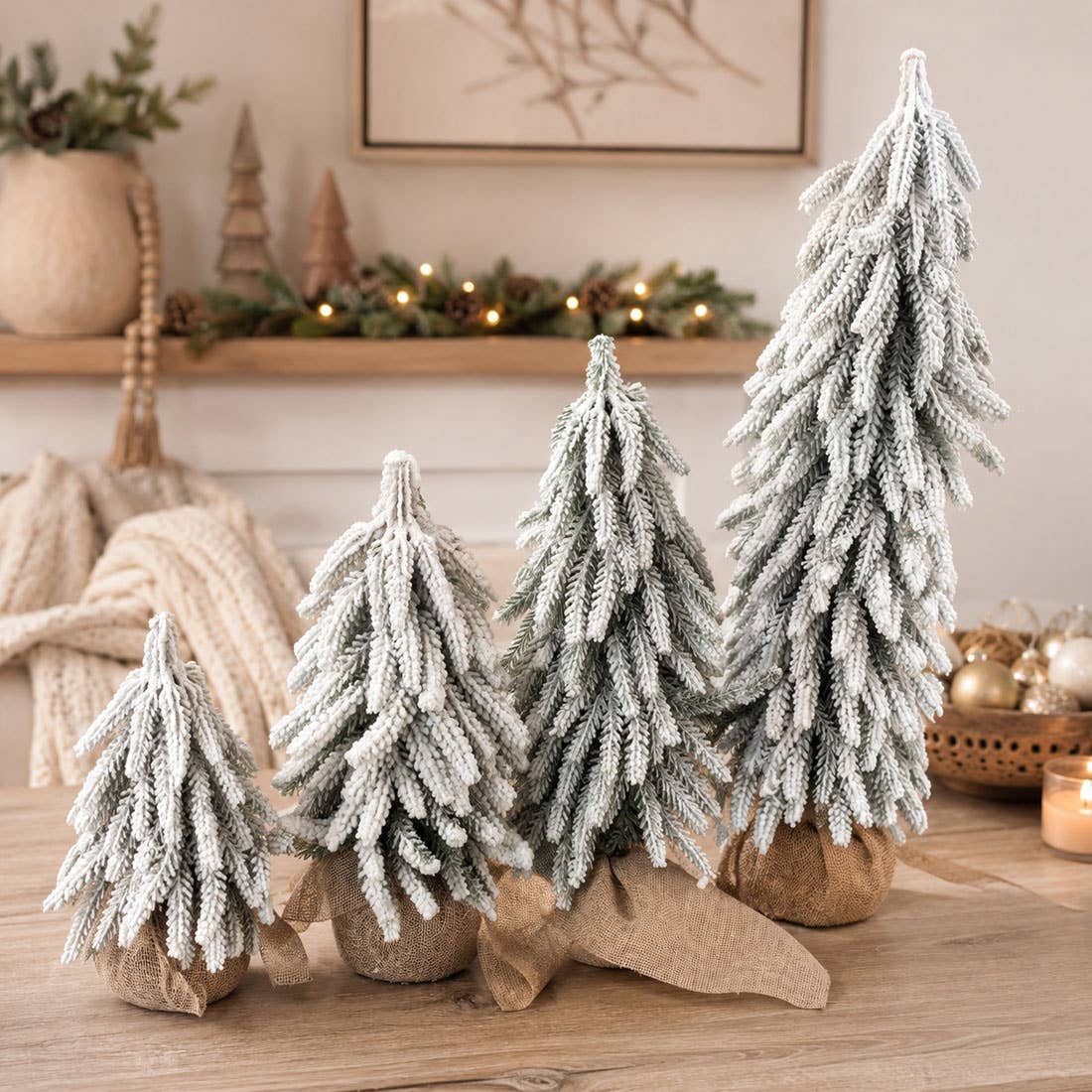 Flocked Snow Christmas Tree Set | Rustic Winter Wonderland