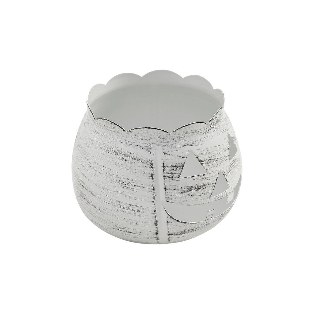 White Scalloped Jack-O'-Lantern Candle Holder Fall Decor