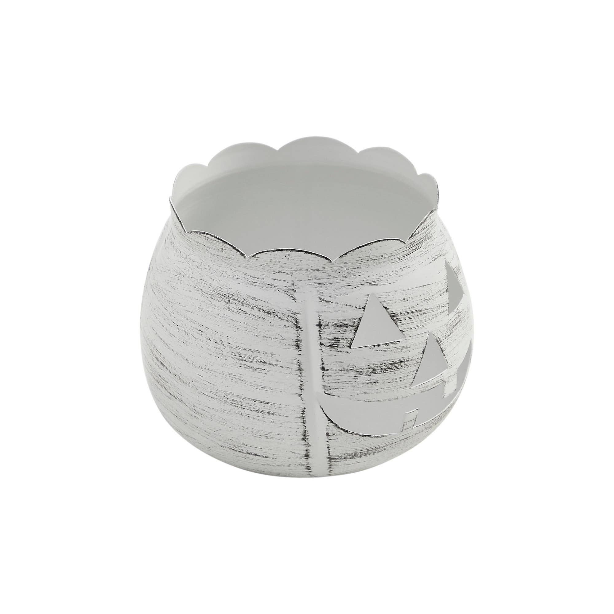 White Scalloped Jack-O'-Lantern Candle Holder Fall Decor