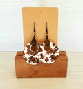 Brown Cow Print Dangle Earrings - Acrylic Earrings