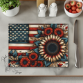 American Flag - Rustic Patriotic Sunflower Cutting Board