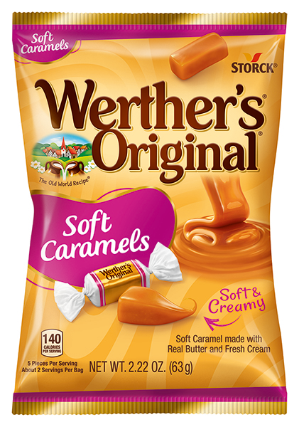 Werther's Caramel Soft Candies 2.22 oz Peg Bag, 12ct