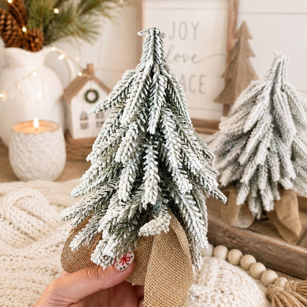 Christmas Trees with Snow, Holiday Mantle & Shelf Home Decor