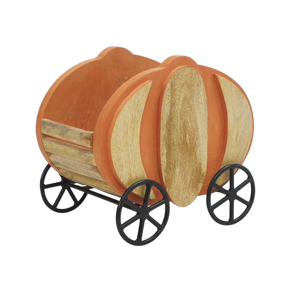 Solid Mango Wood Pumpkin Carriage Fall Display Bowl  11"