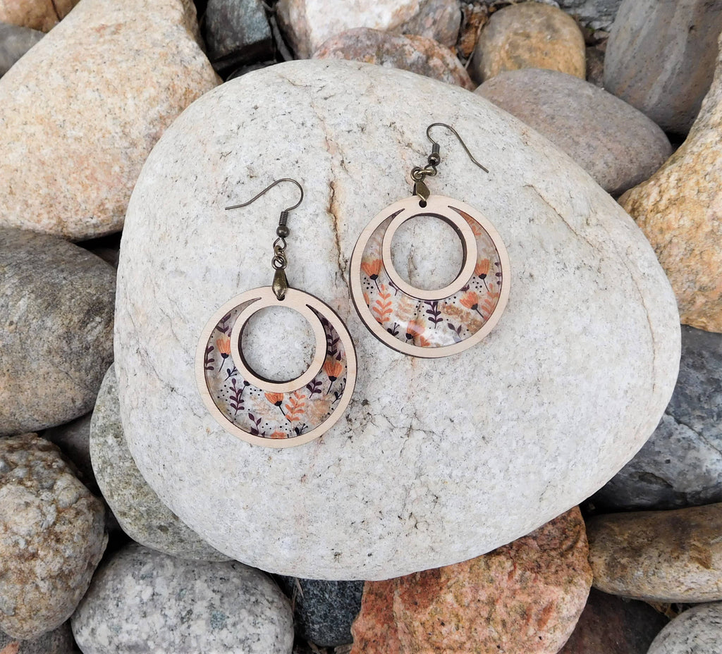 Wood and Acrylic Floral Earrings