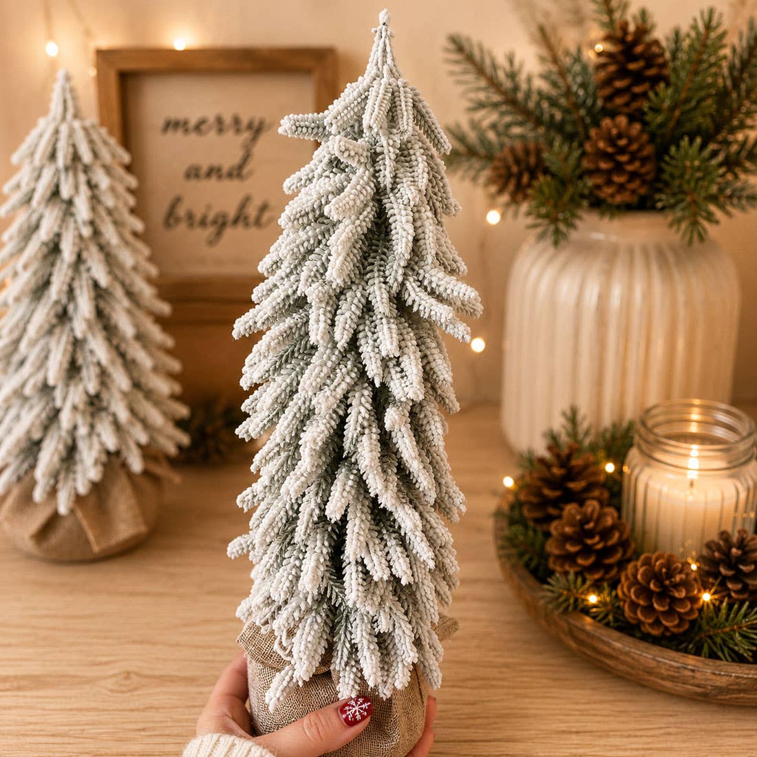 Christmas Trees with Snow, Holiday Mantle & Shelf Home Decor