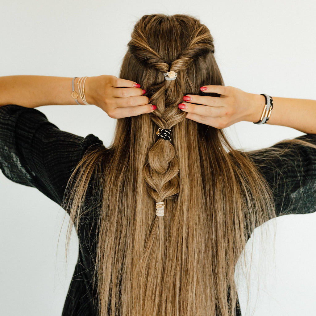 "Inspire" Grey and Black with Gold Flower Accent Hair Tie Bracelets